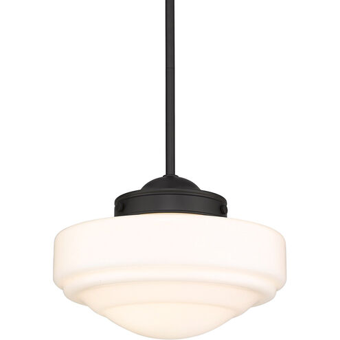 Ingalls 1 Light 12 inch Matte Black Pendant Ceiling Light in Vintage Milk Glass, Medium